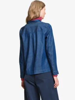 Blouse col mao en coton effet denim - Bleu