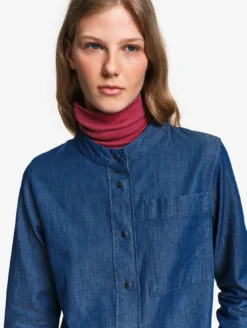 Blouse col mao en coton effet denim - Bleu