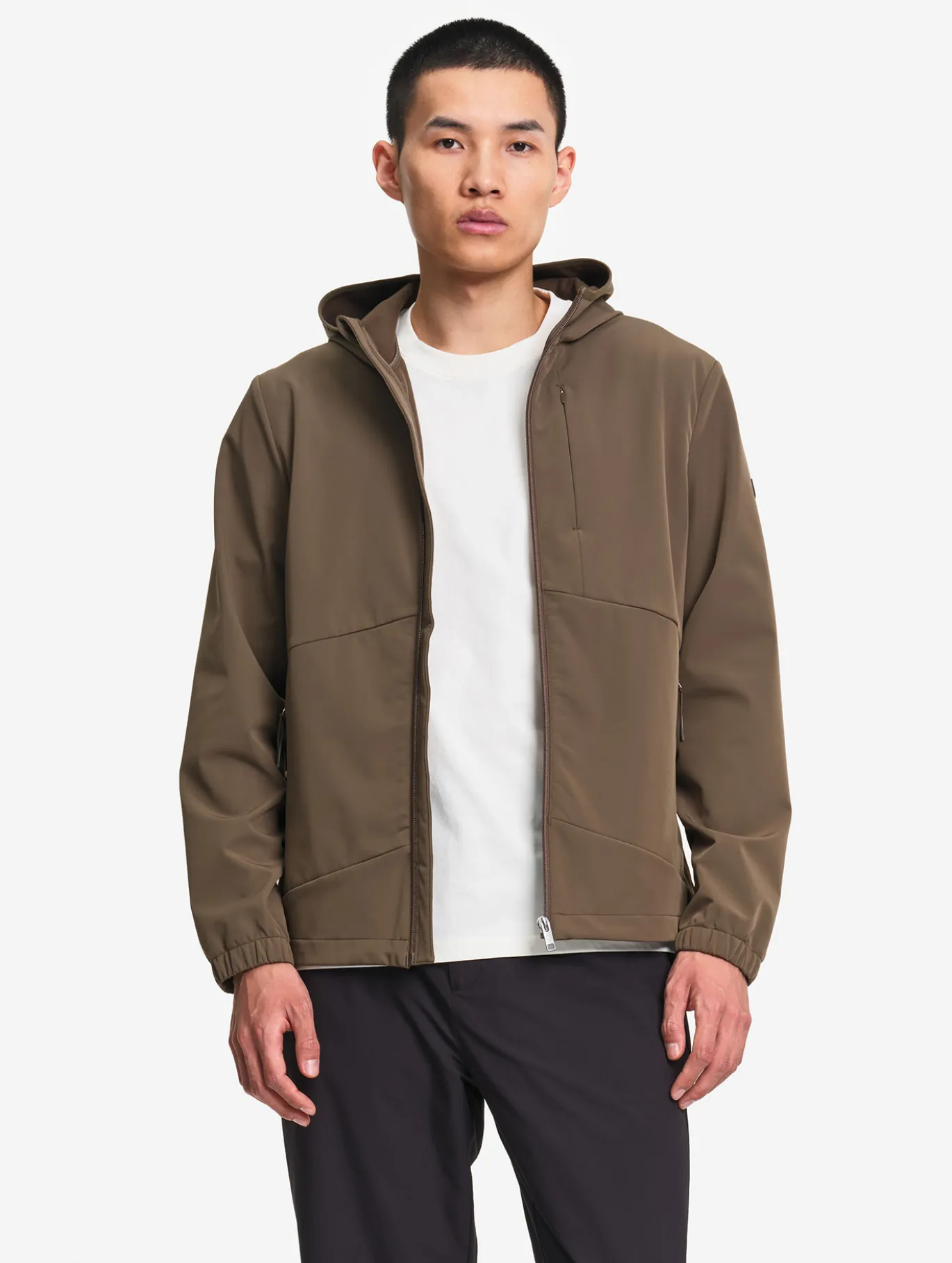 Blouson Softshell coupe-vent à capuche - Marron