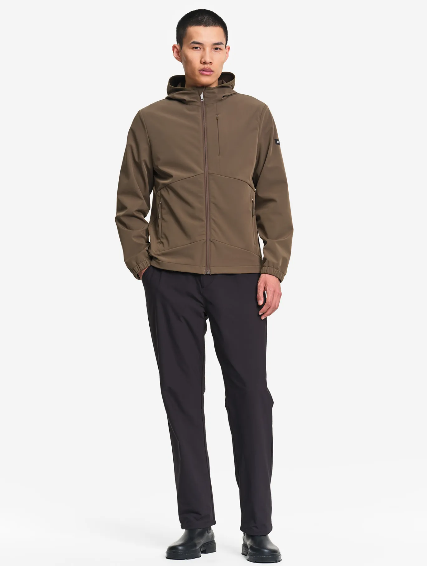 Blouson Softshell coupe-vent à capuche - Marron