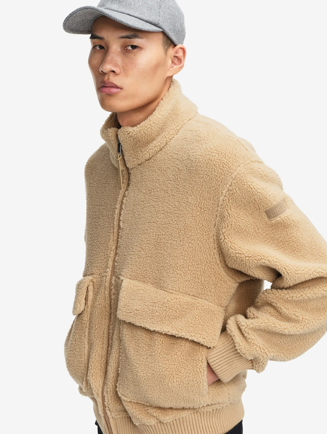 Blouson zippé en sherpa - Beige