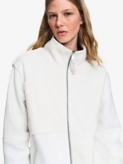 Blouson zippé en sherpa patchwork - Blanc