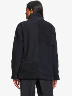 Blouson zippé en sherpa patchwork - Noir
