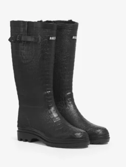 Botte de pluie Aiglentine croco fourrée - Noir