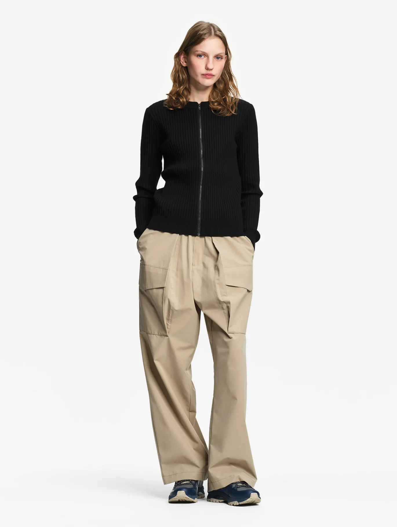 Cardigan côtelé en coton et laine - Noir
