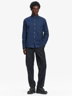 Chemise ajustée en flanelle de coton - Bleu