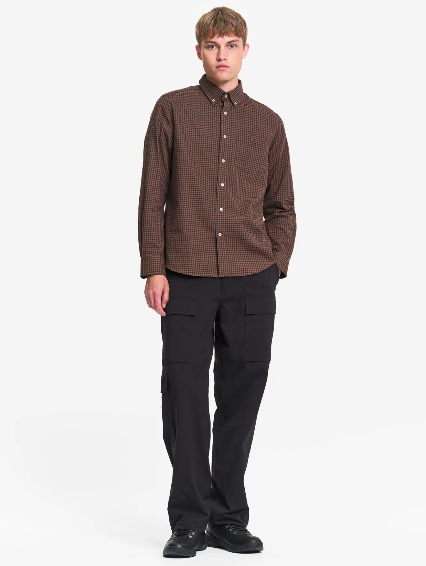 Chemise en flannelle de coton à carreaux - Marron