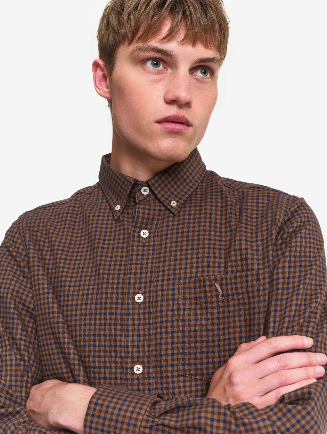 Chemise en flannelle de coton à carreaux - Marron