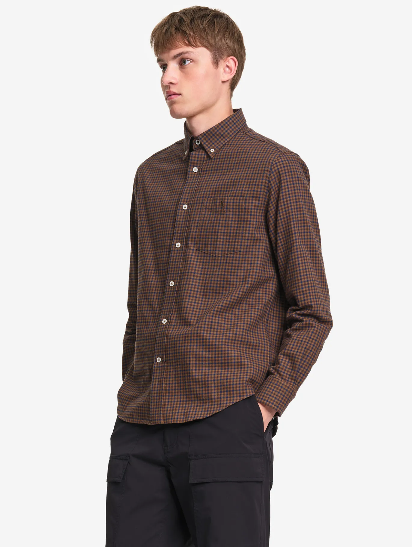 Chemise en flannelle de coton à carreaux - Marron