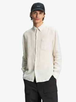 Chemise en lin à manches longues avec poche - Blanc