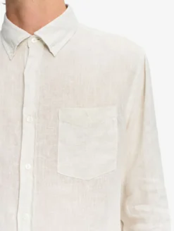 Chemise en lin à manches longues avec poche - Blanc