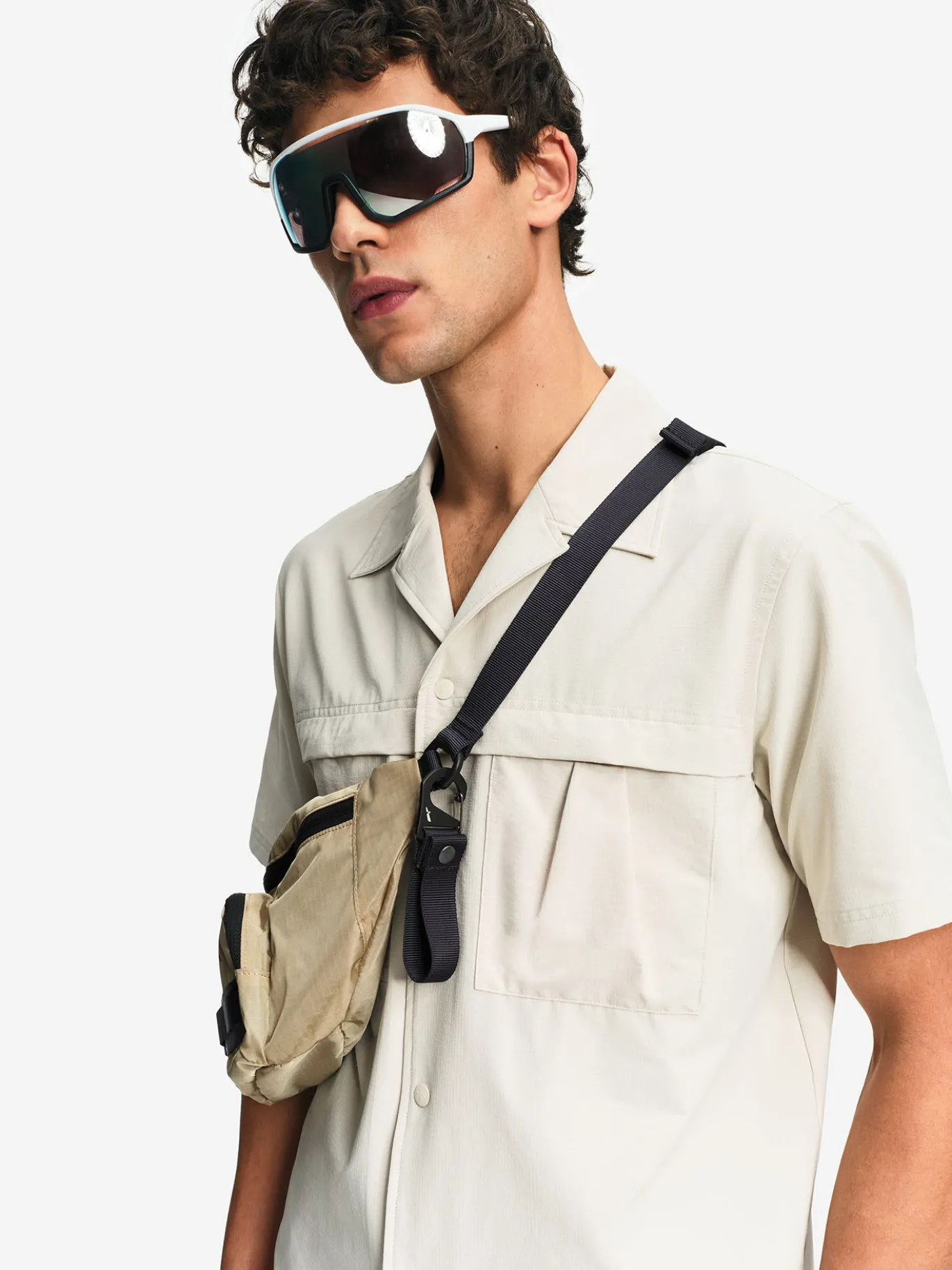 Chemise à manches courtes anti-UV avec poches - Beige