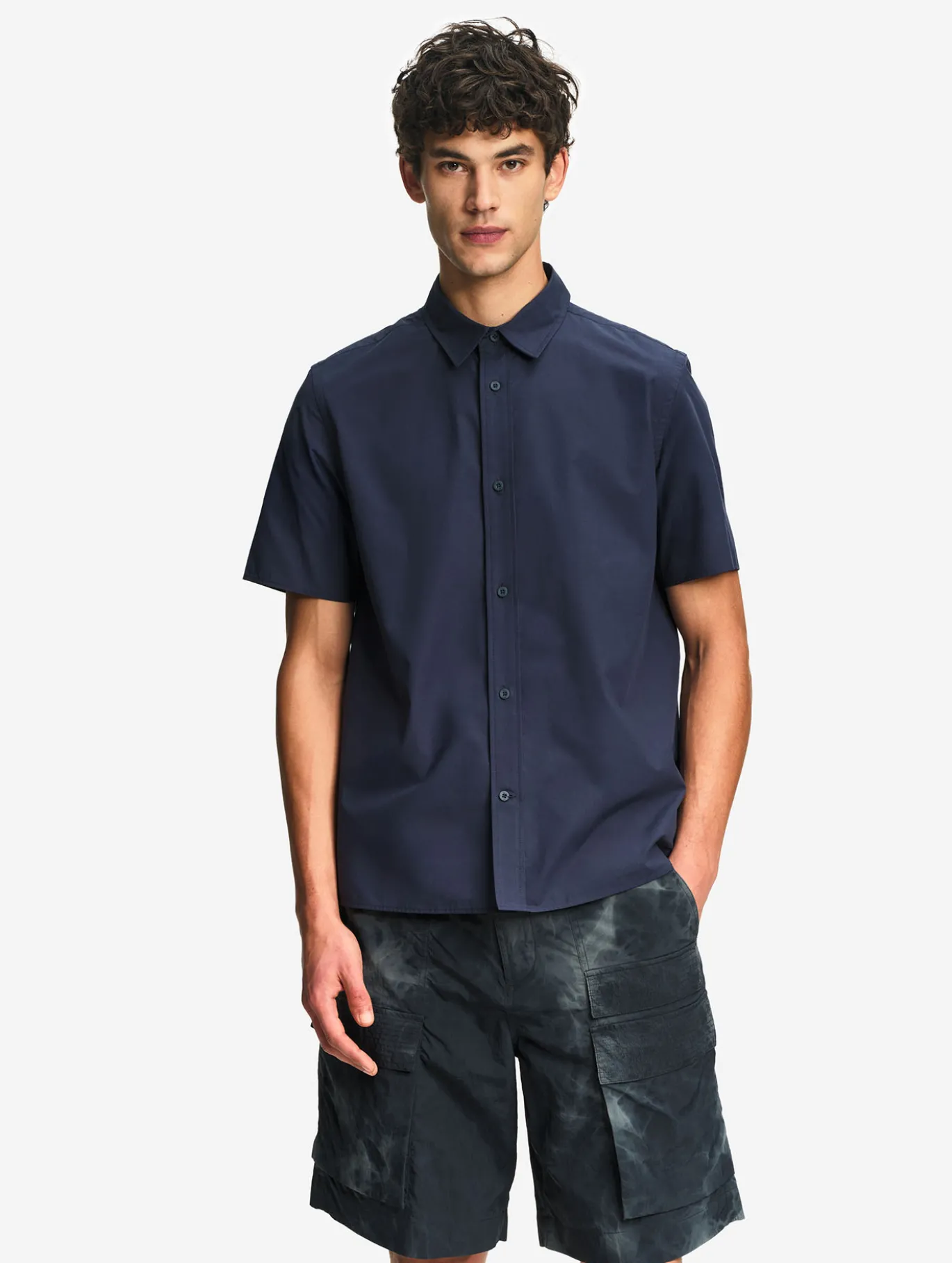 Chemise à manches courtes en coton décontracté - Bleu