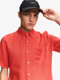 Chemise manches courtes en lin - Rouge