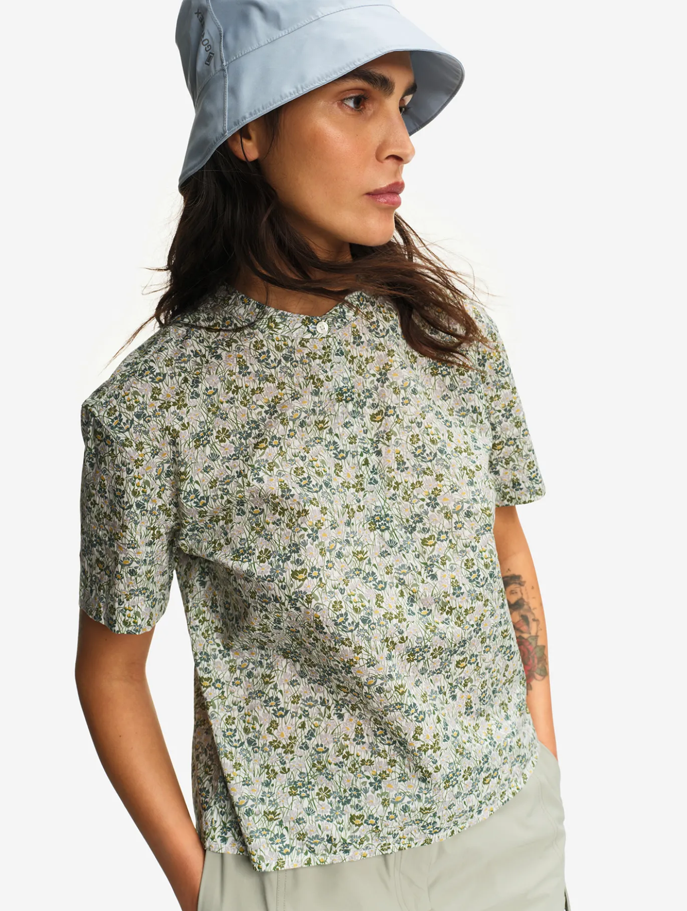 Chemise à manches courtes en voile de coton Liberty - Kaki