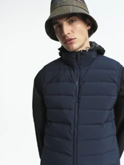 Doudoune courte T-KIT™ sans manche déperlante avec matelassage en duvets et plumes - Bleu