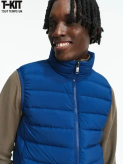Doudoune courte T-KIT™ sans manche déperlante avec matelassage en duvets et plumes - Bleu