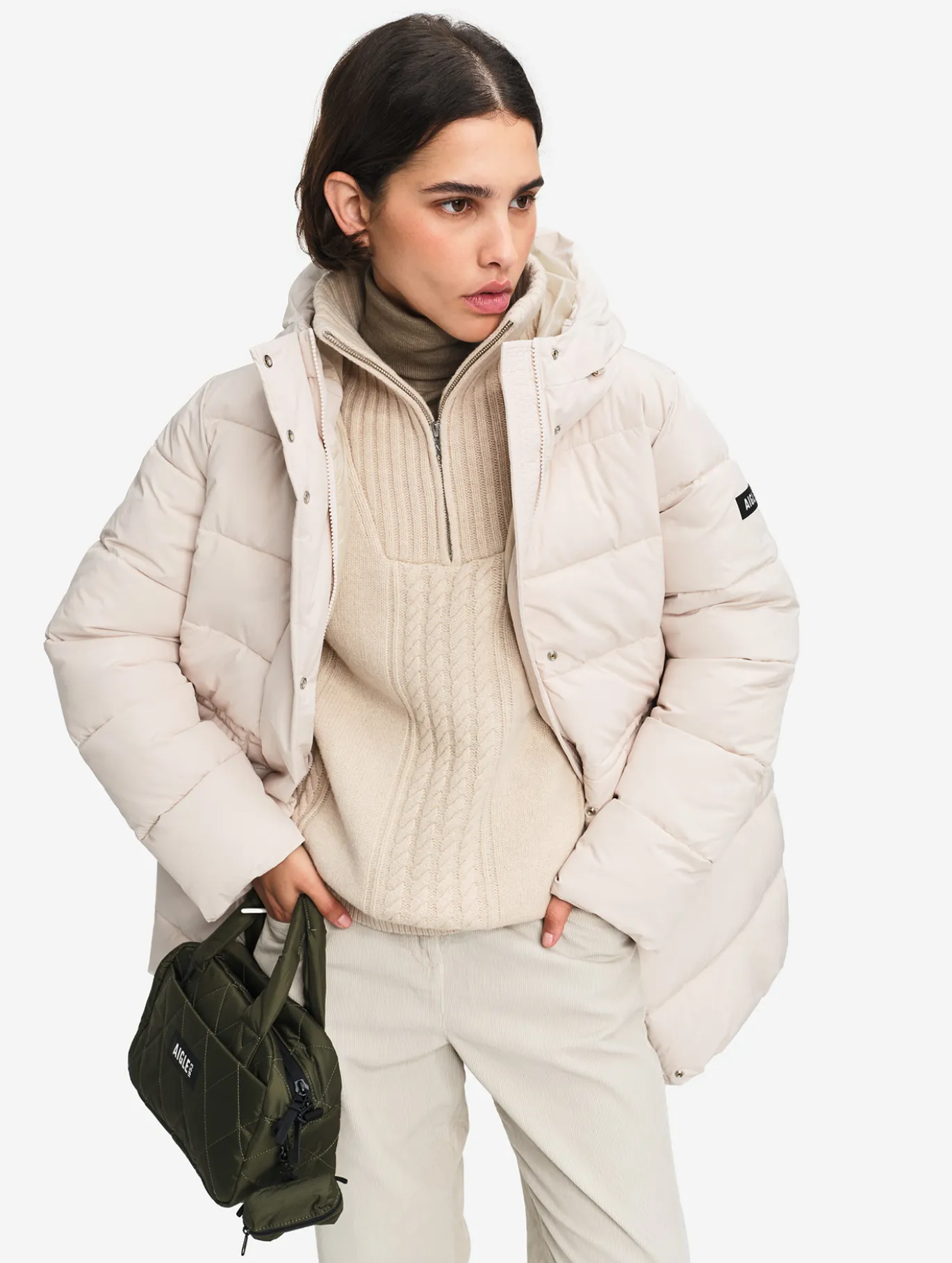 Doudoune Repreve® mi-longue déperlante - Beige