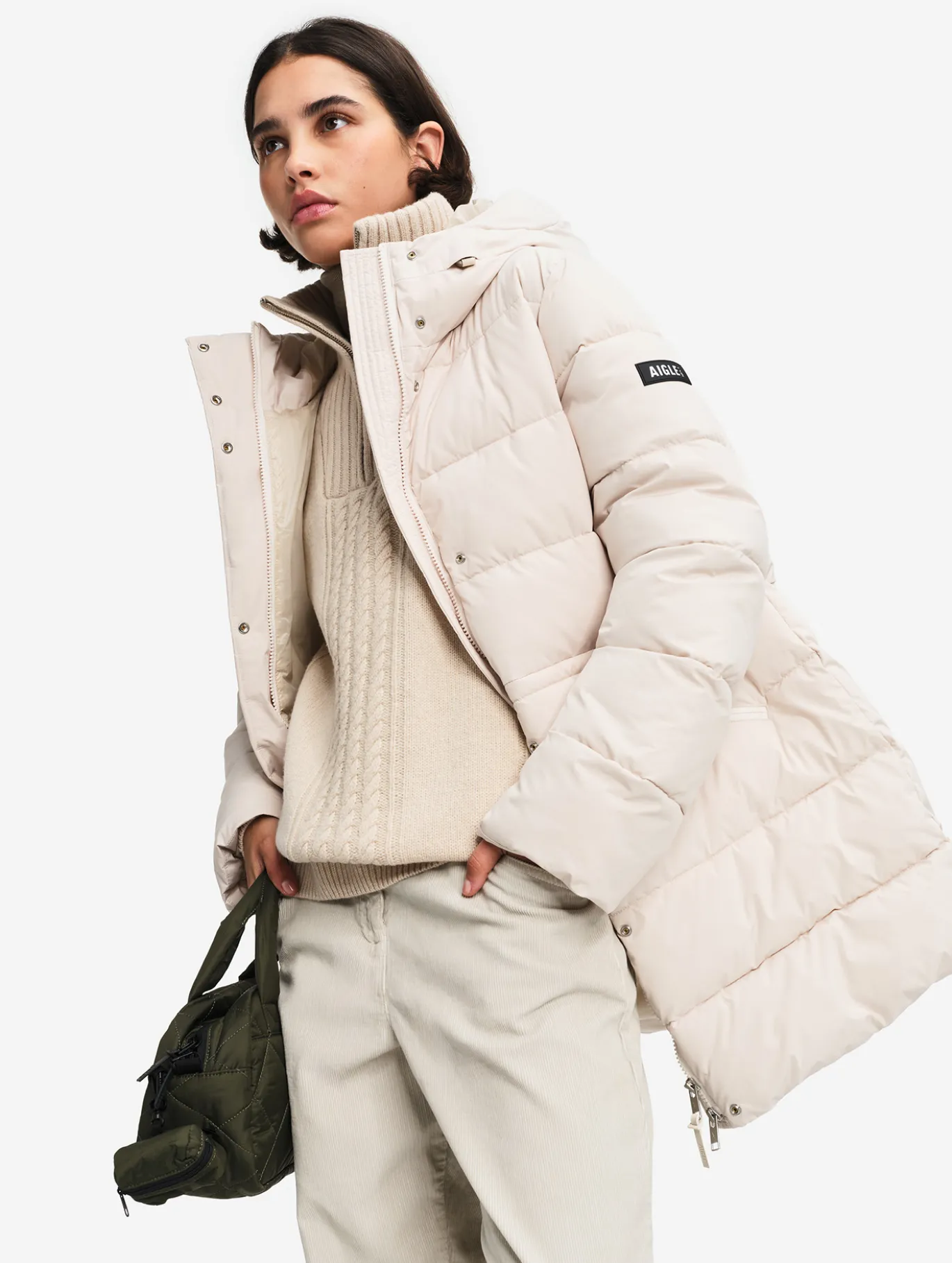 Doudoune Repreve® mi-longue déperlante - Beige