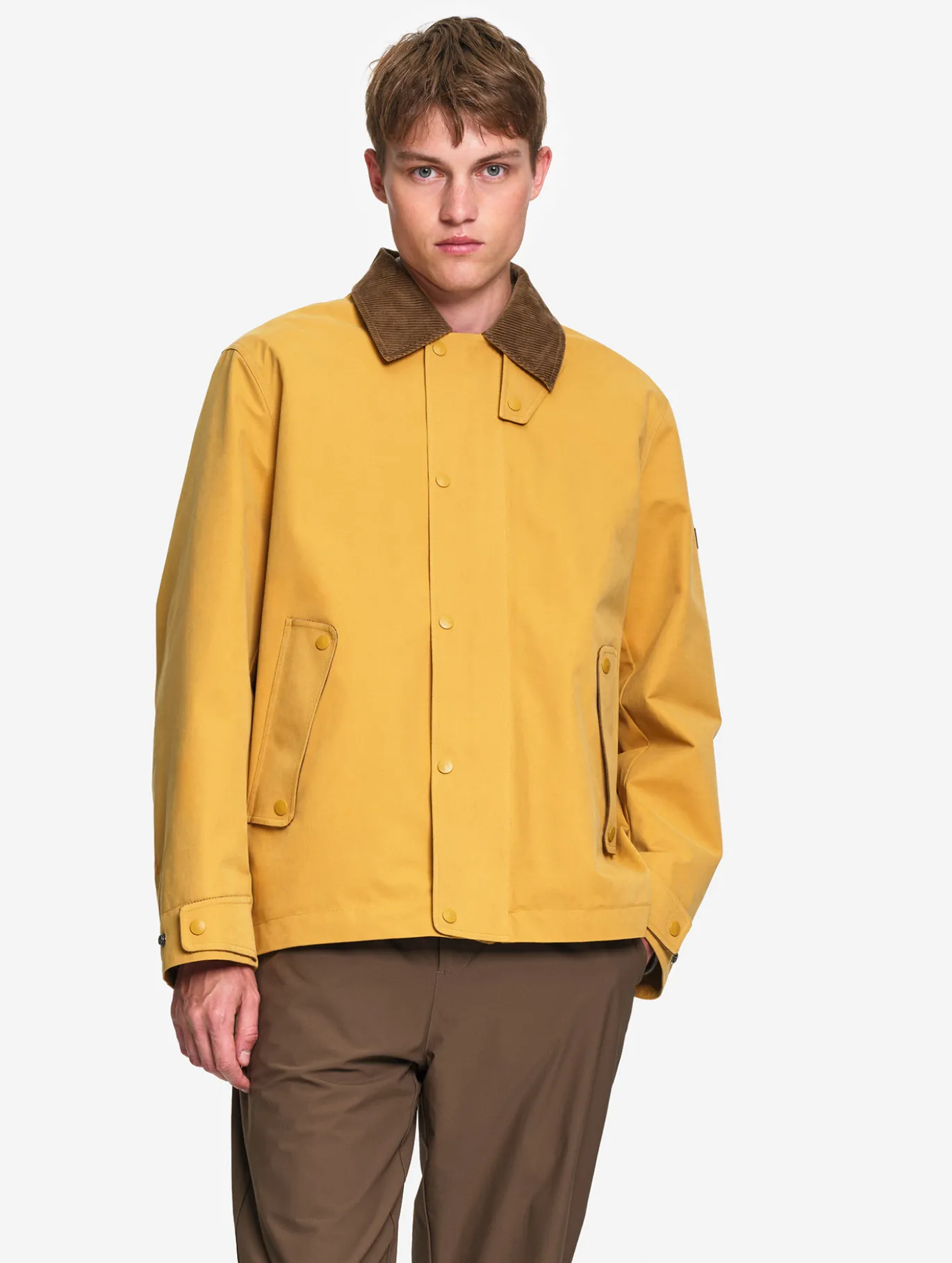 Manteau déperlant avec col velours côtelé - Jaune