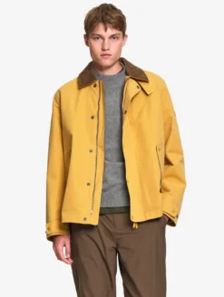 Manteau déperlant avec col velours côtelé - Jaune