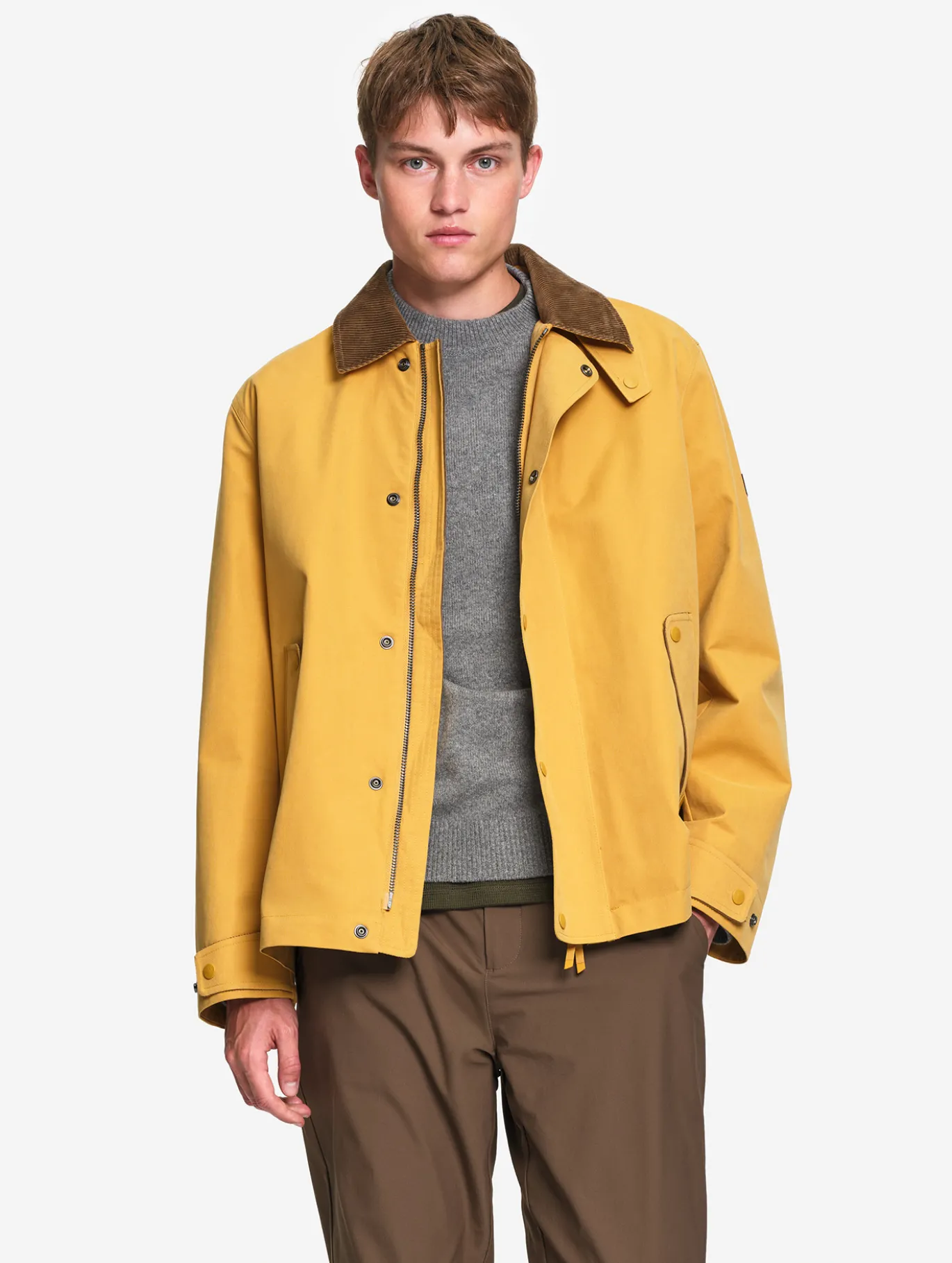 Manteau déperlant avec col velours côtelé - Jaune