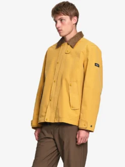 Manteau déperlant avec col velours côtelé - Jaune