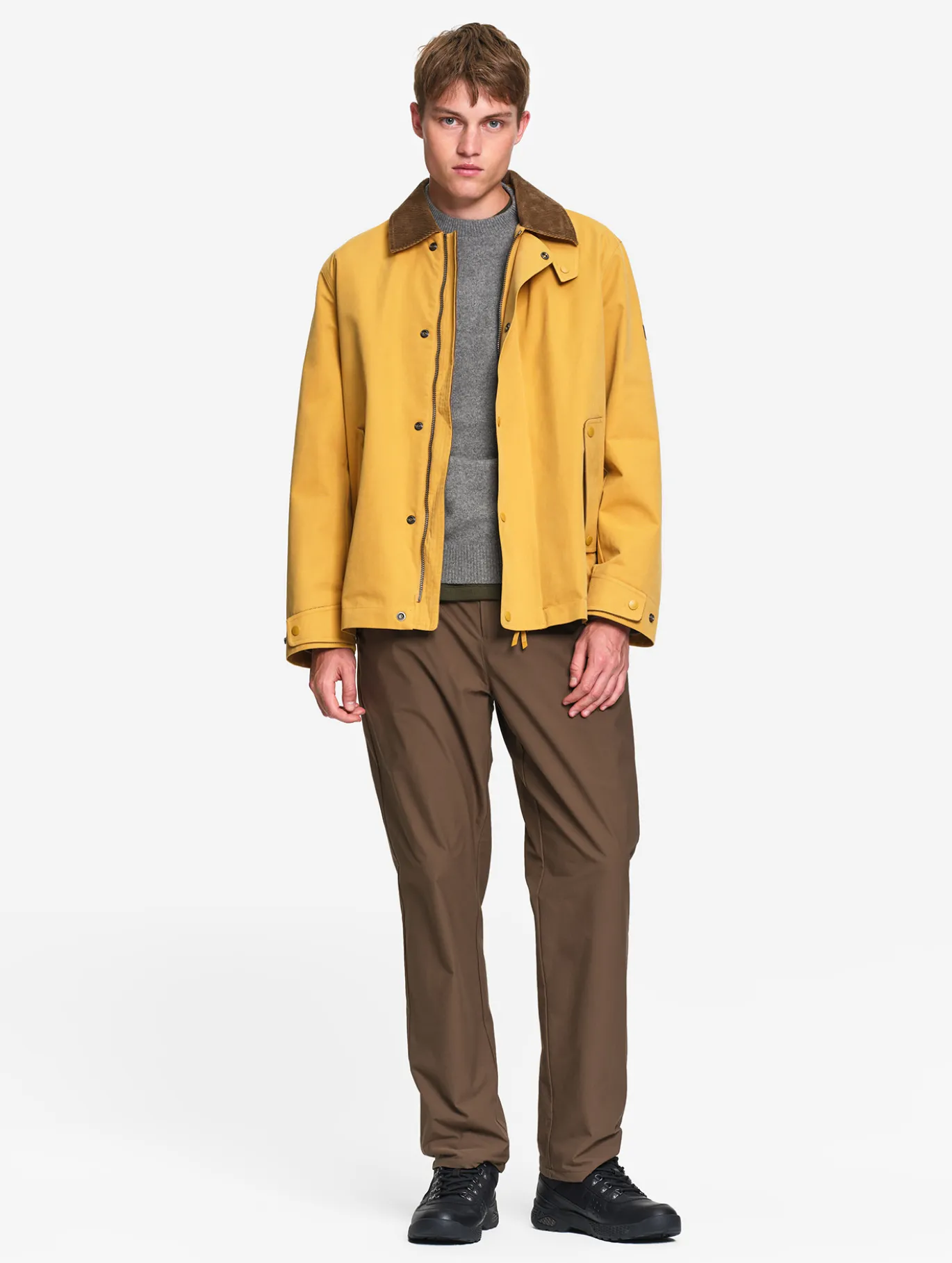 Manteau déperlant avec col velours côtelé - Jaune