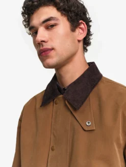 Manteau déperlant avec col velours côtelé - Marron