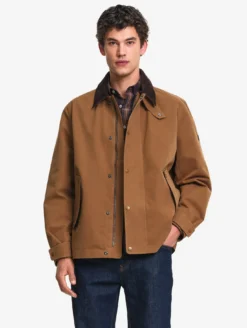 Manteau déperlant avec col velours côtelé - Marron