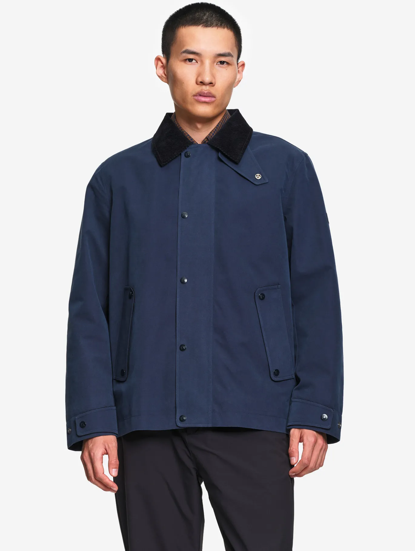 Manteau déperlant avec col velours côtelé - Bleu