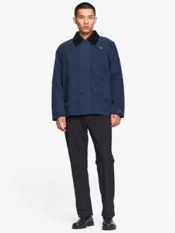 Manteau déperlant avec col velours côtelé - Bleu