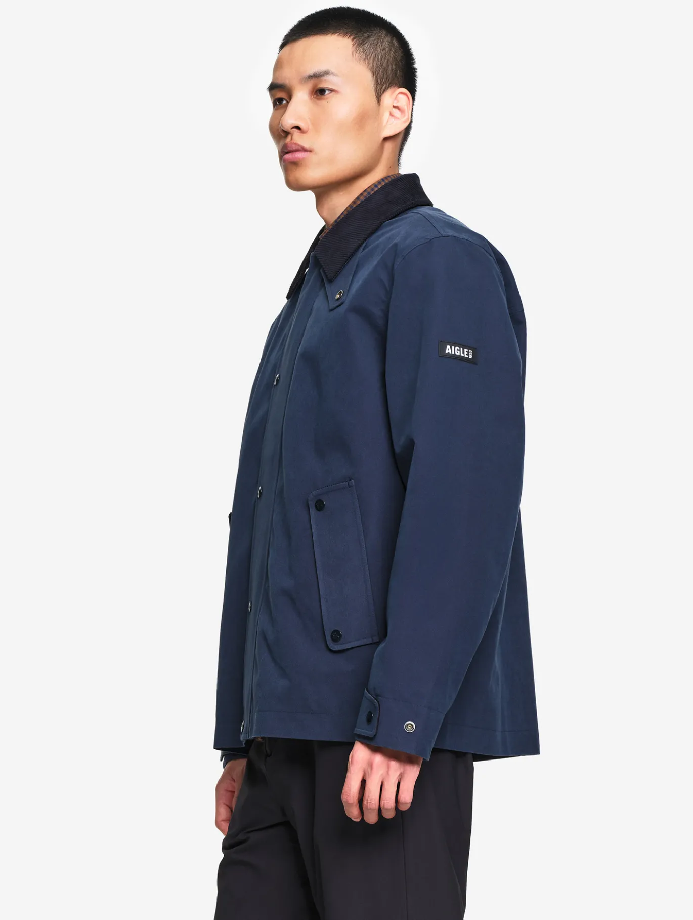 Manteau déperlant avec col velours côtelé - Bleu