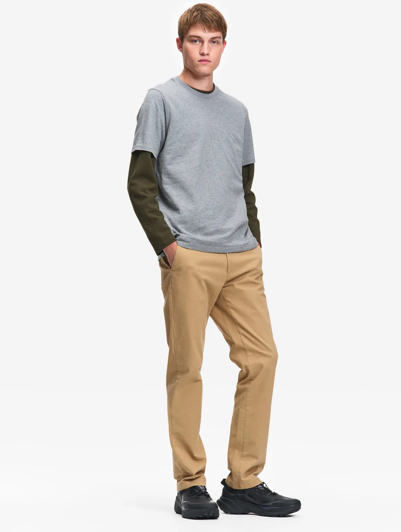 Pantalon chino taille mi-haute en coton - Beige