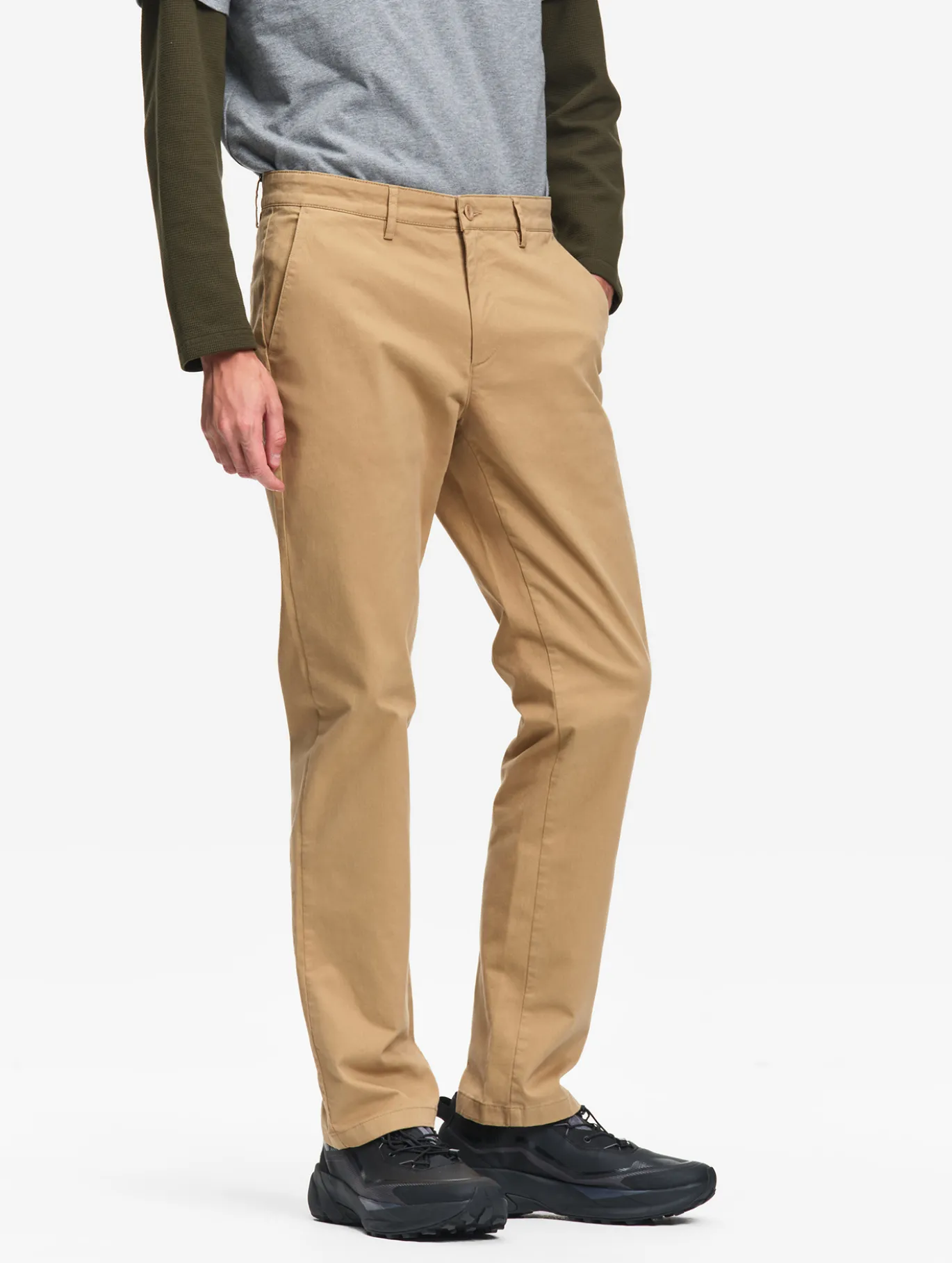 Pantalon chino taille mi-haute en coton - Beige