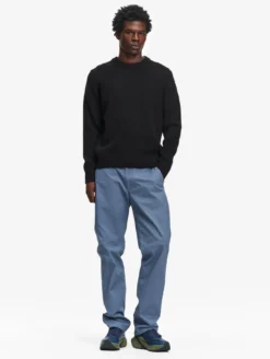 Pantalon chino taille mi-haute en coton - Bleu