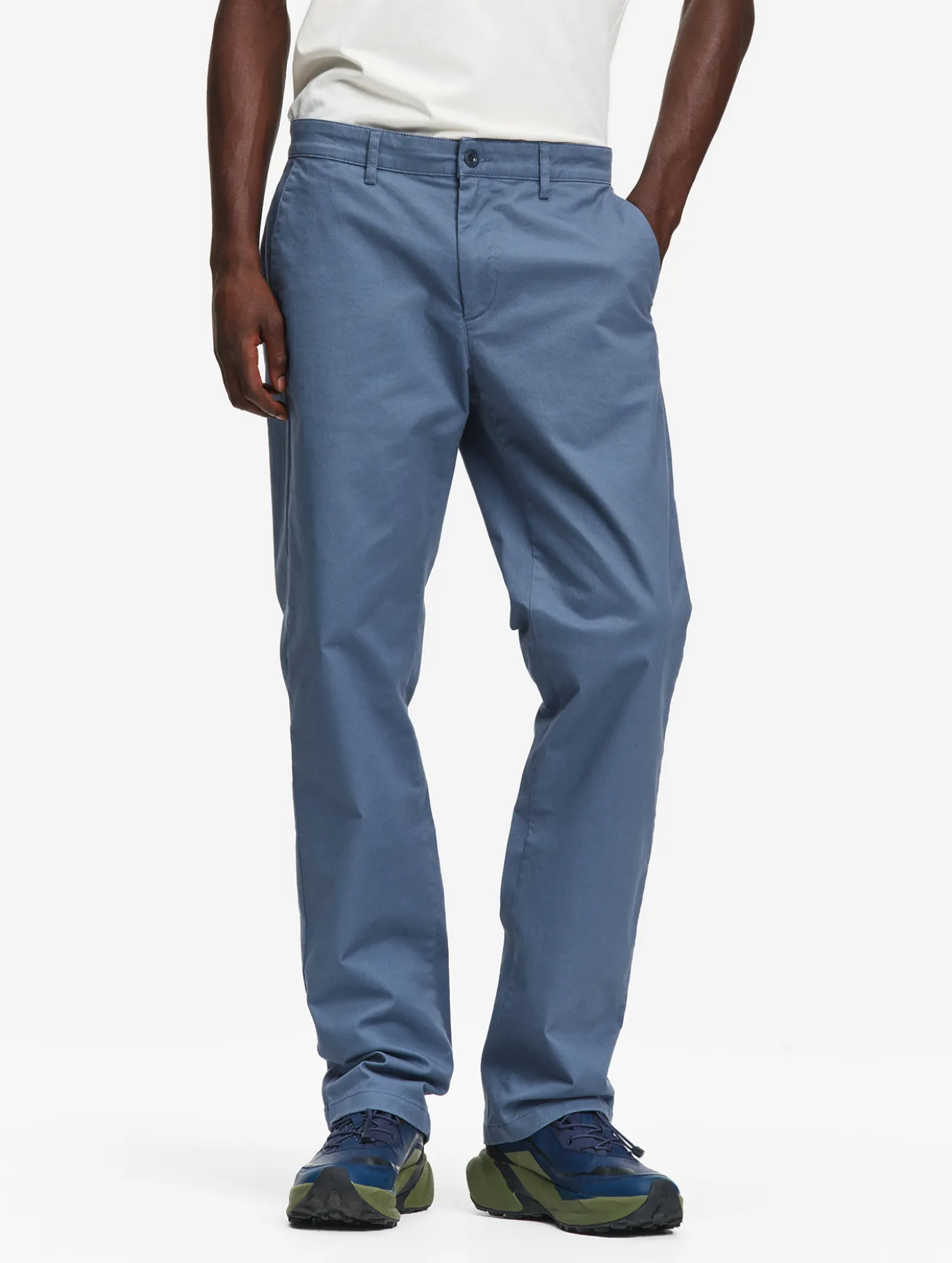 Pantalon chino taille mi-haute en coton - Bleu