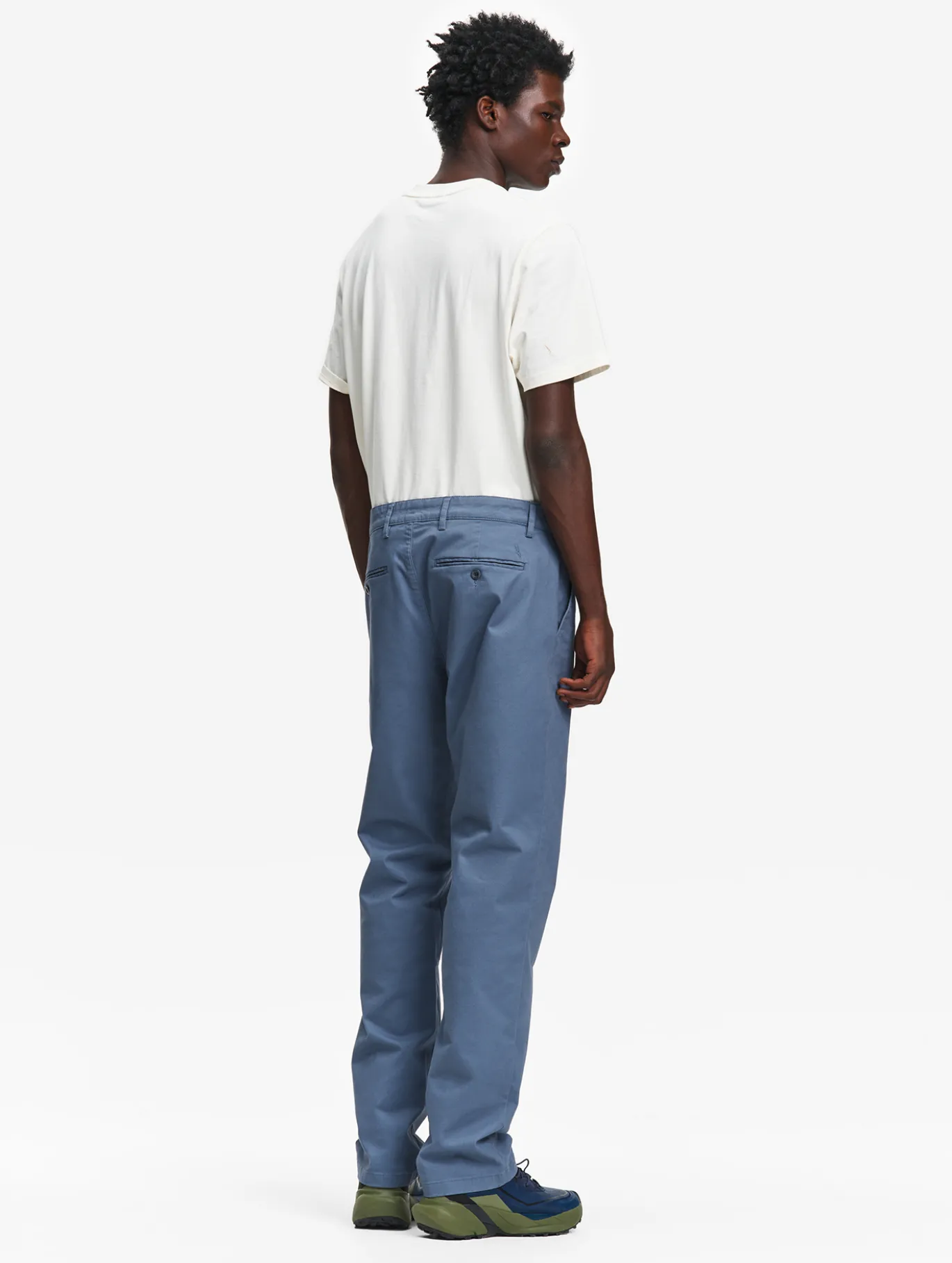 Pantalon chino taille mi-haute en coton - Bleu
