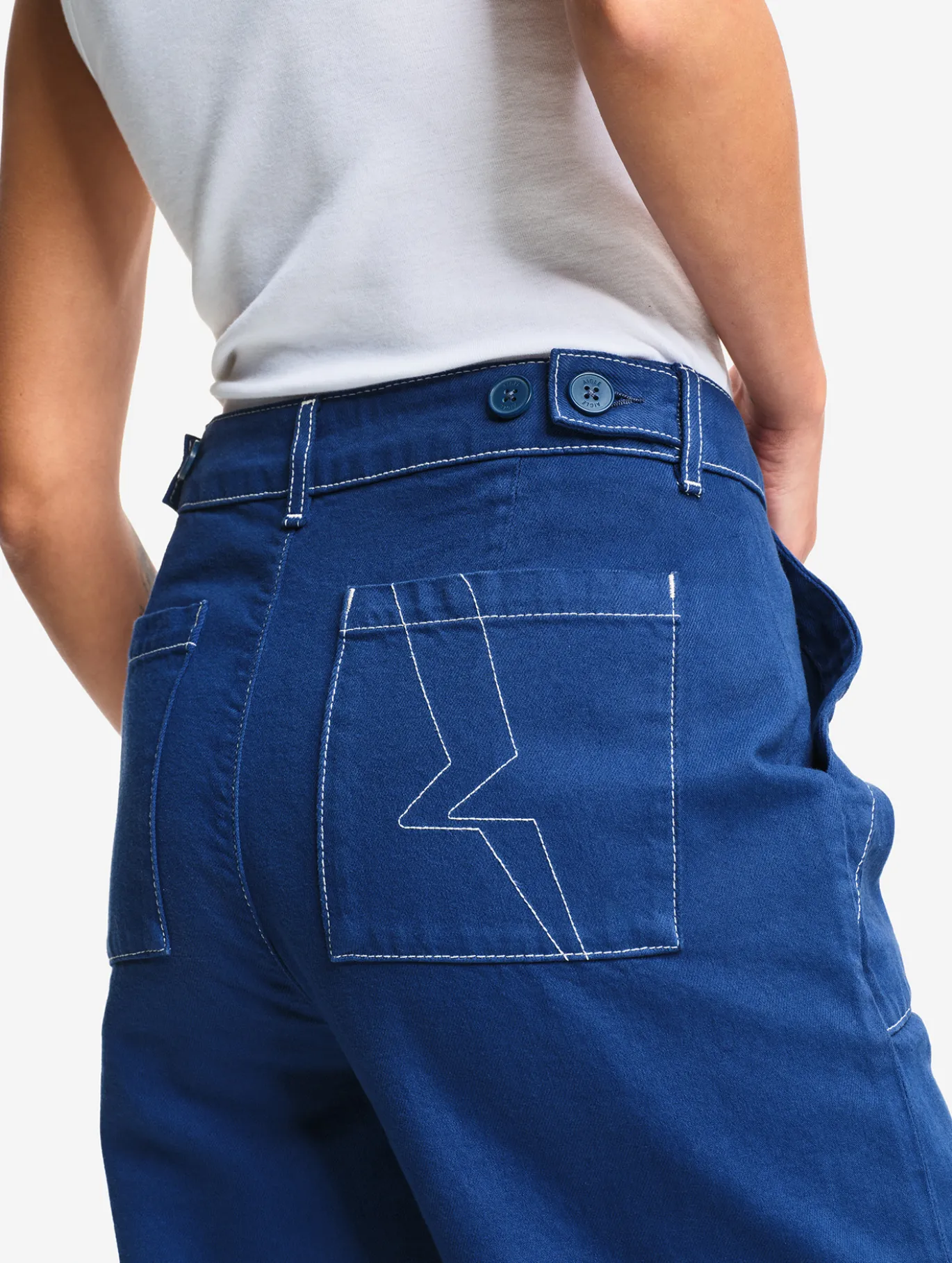 Pantalon marin en sergé léger avec taille réglable - Bleu