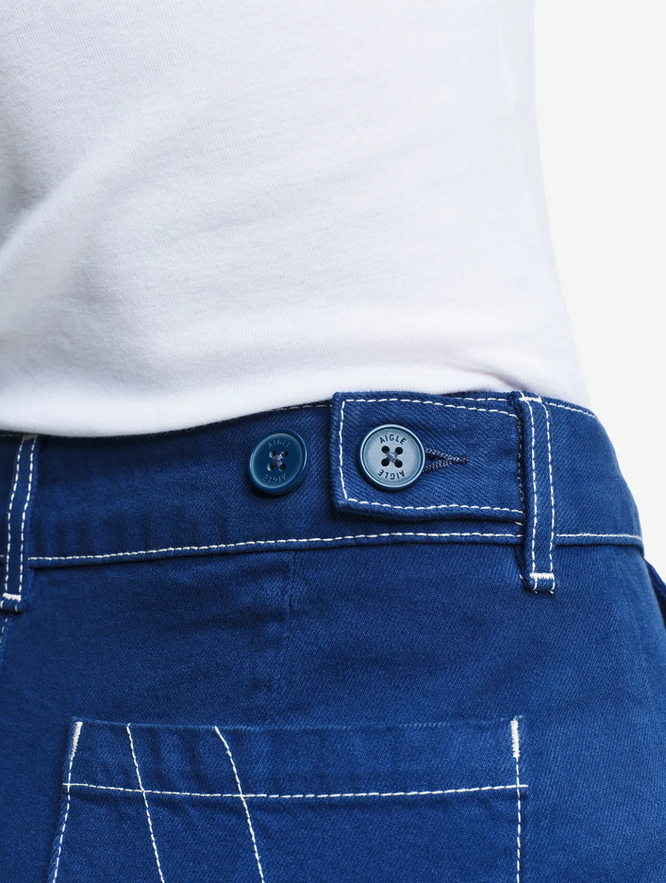 Pantalon marin en sergé léger avec taille réglable - Bleu
