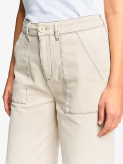 Pantalon marin en sergé léger avec taille réglable - Beige