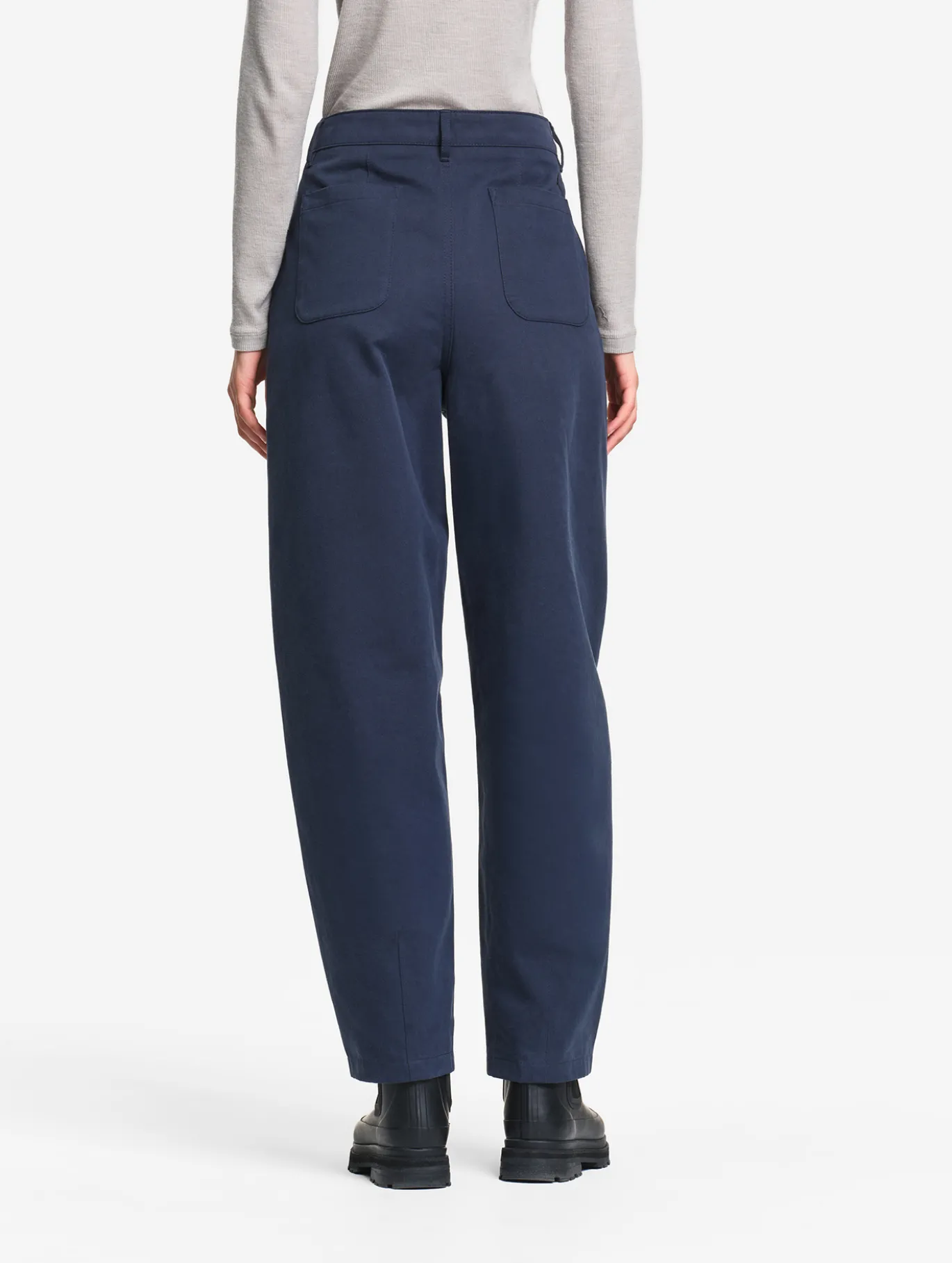 Pantalon taille haute carotte en toile de coton - Bleu