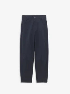 Pantalon taille haute carotte en toile de coton - Bleu