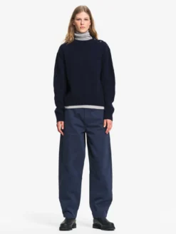 Pantalon taille haute carotte en toile de coton - Bleu