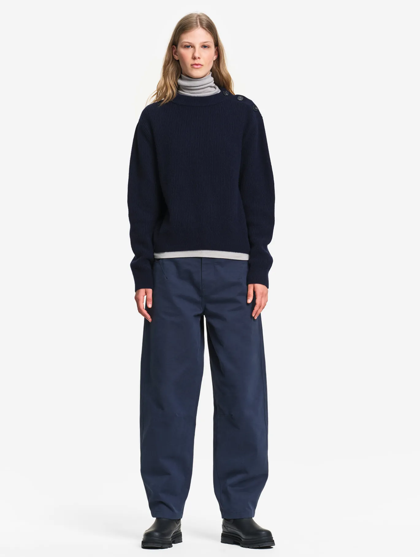 Pantalon taille haute carotte en toile de coton - Bleu