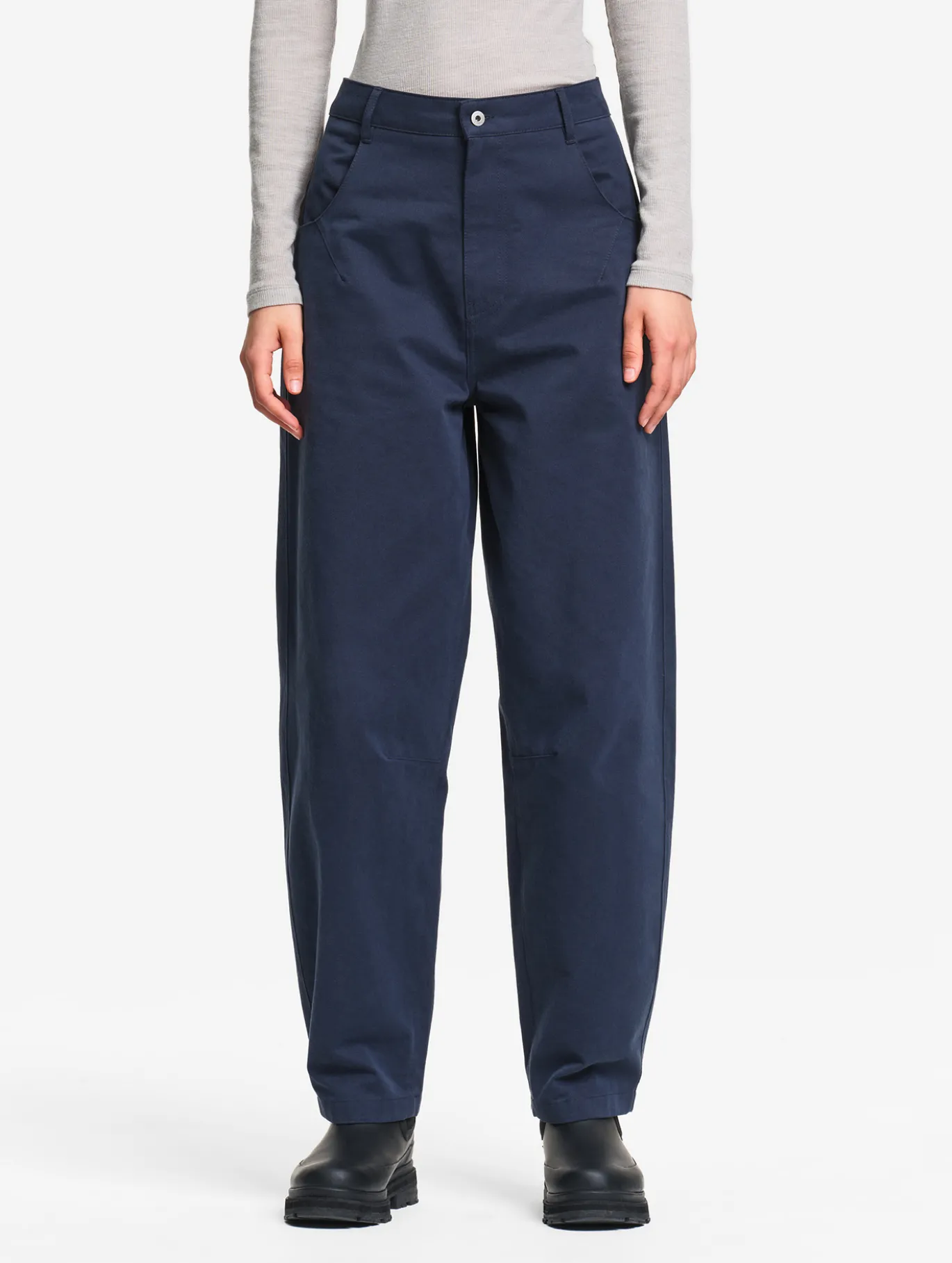 Pantalon taille haute carotte en toile de coton - Bleu