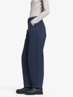 Pantalon taille haute carotte en toile de coton - Bleu