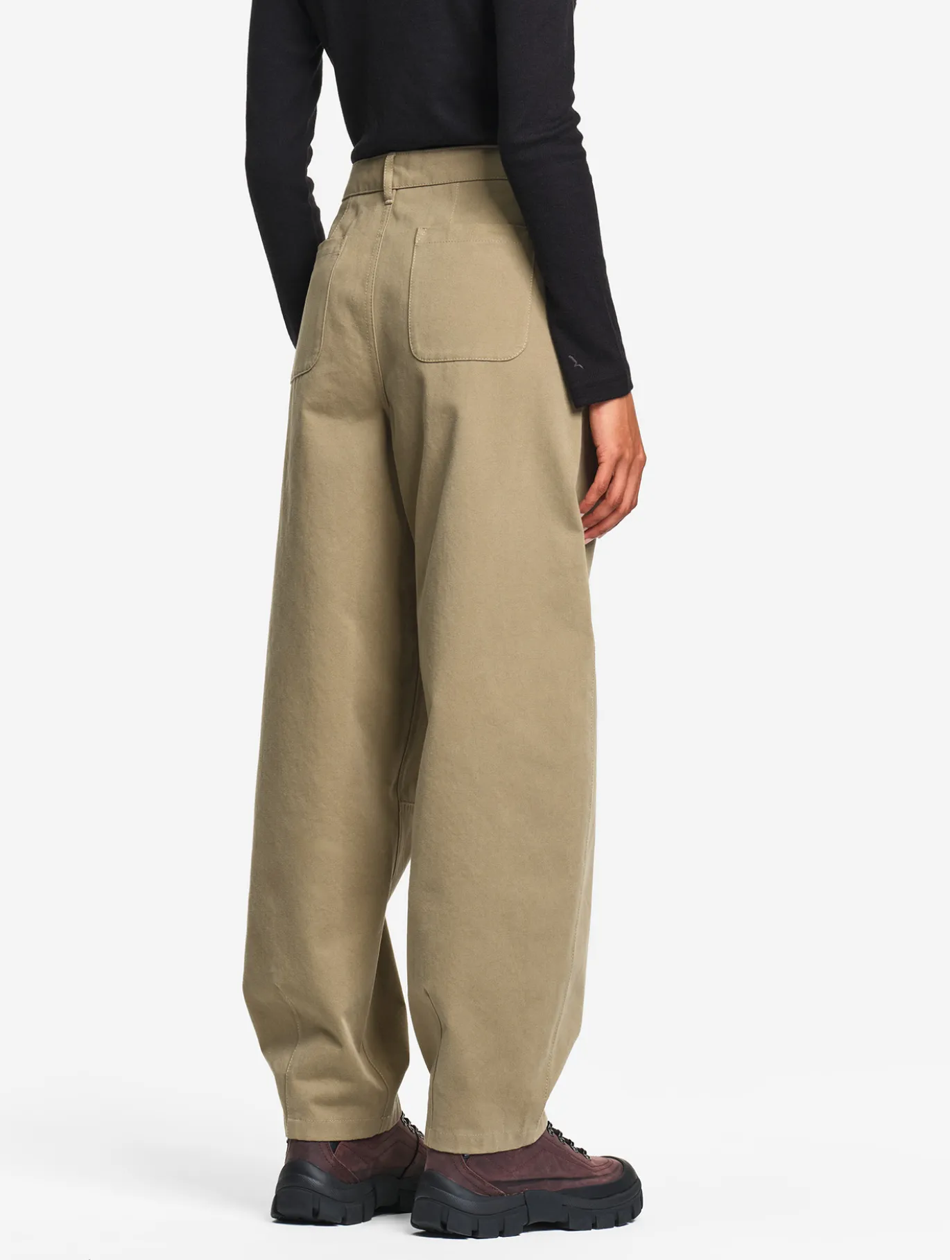 Pantalon taille haute carotte en toile de coton - Vert