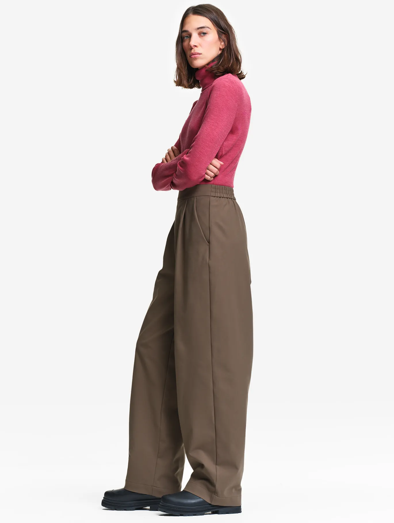 Pantalon taille haute Dry Fast™ jambes larges à pinces - Marron