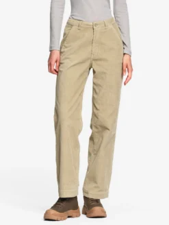 Pantalon taille haute regular en velours côtelé - Beige